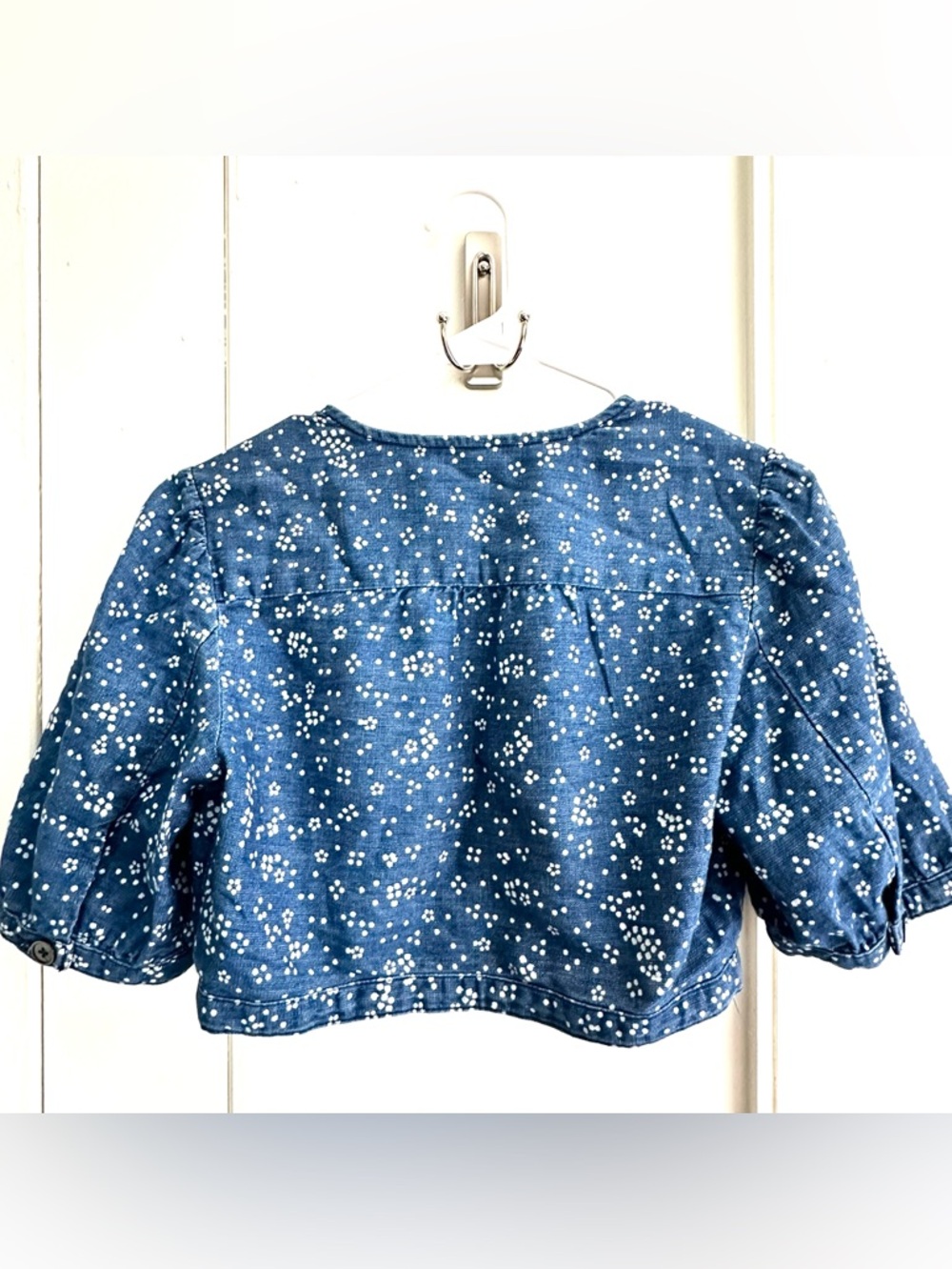 Free People Boho Cottagecore Blue Floral Crop Blouse Size 2 (XS) Puff Sleeve - Picture 2 of 10